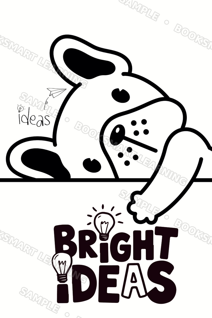 Bright Ideas Journal black and white dog coloring page, sample preview