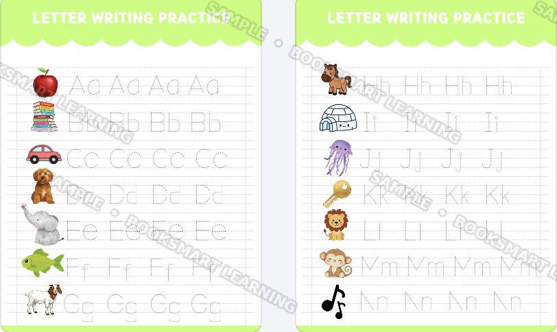Bookworm and Bee letter practice interior page, sample preview