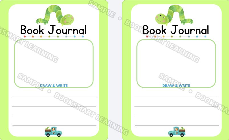 Bookworm and Bee Book Journal interior page, sample preview
