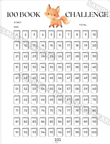 Treehouse Friends 100 Book Challenge tracker interior page, sample preview