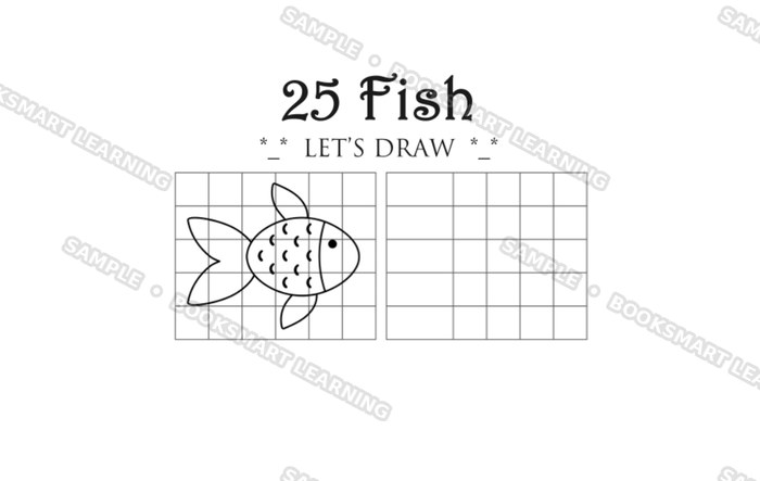 My Turtle Journal 25 Fish let's draw grid drawing activity page, sample preview