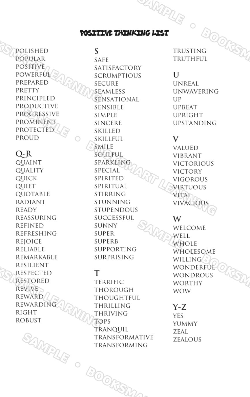 Positive Thinking List interior page, sample preview