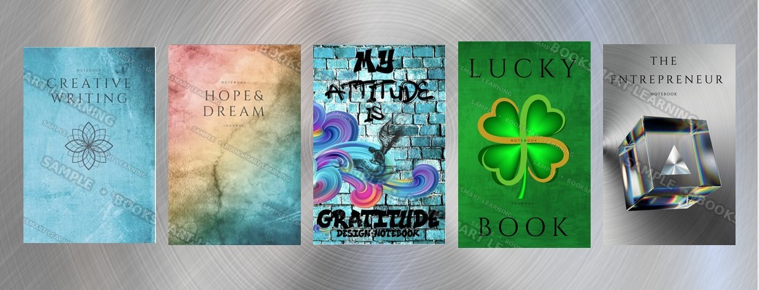 Creative Writing, Hope and Dream, My Attitude Is Gratitude, Lucky Book, and The Entrepreneur Notebook journal covers